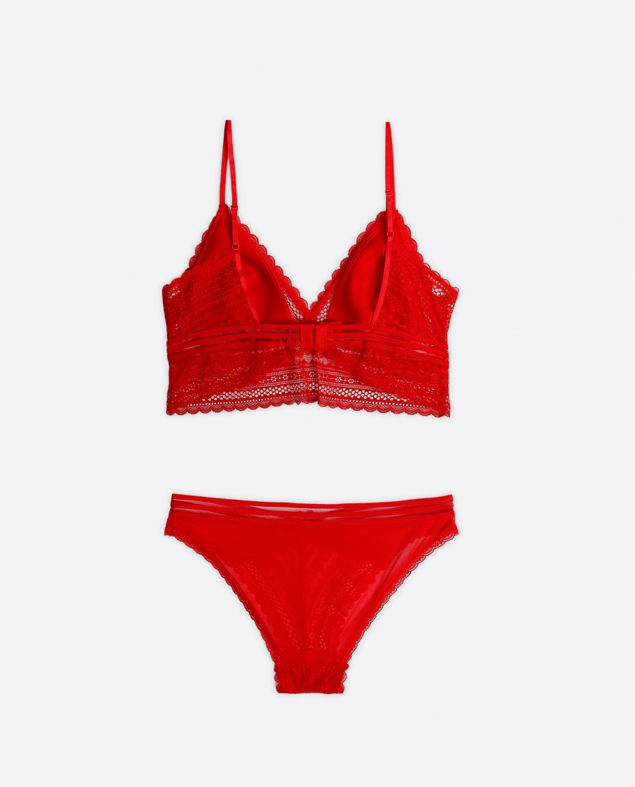 ADMAS Conjunto Top Triangulo y Braguita Night para Mujer ROJO