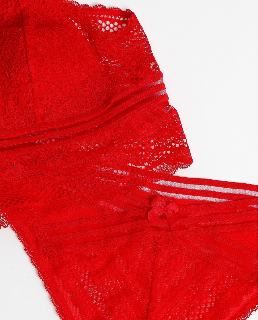 ADMAS Conjunto Top Triangulo y Braguita Night para Mujer ROJO