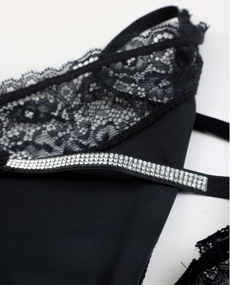 ADMAS Conjunto Sujetador Push Up y Tanga Night Fever para Mujer NEGRO 2