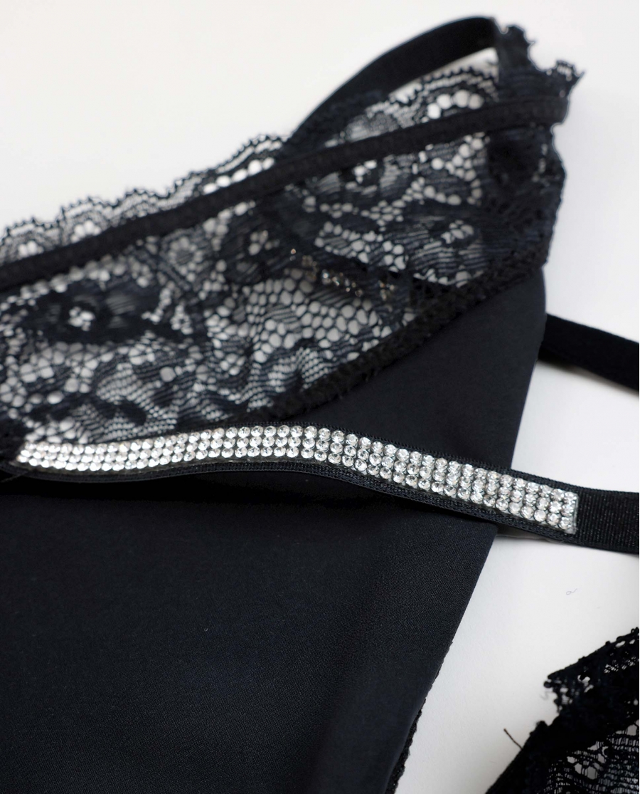 ADMAS Conjunto Sujetador Push Up y Tanga Night Fever para Mujer NEGRO