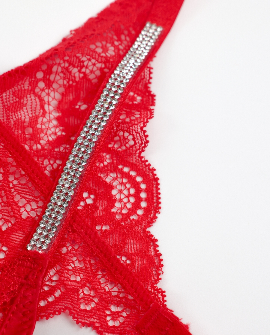 ADMAS Conjunto Sujetador Push Up y Tanga Night Fever para Mujer ROJO