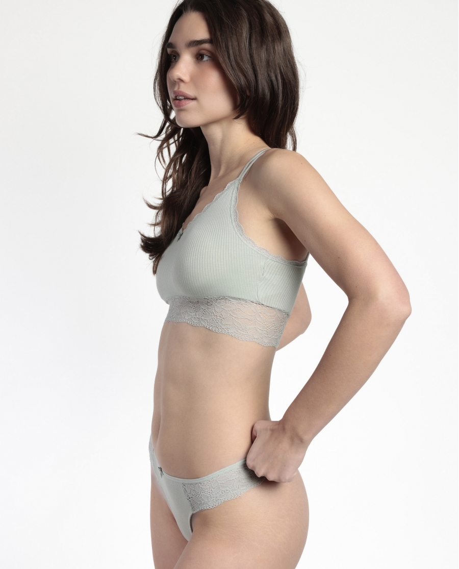 ADMAS Conjunto Top Interior Canalé y Tanga para Mujer VERDE AGUA