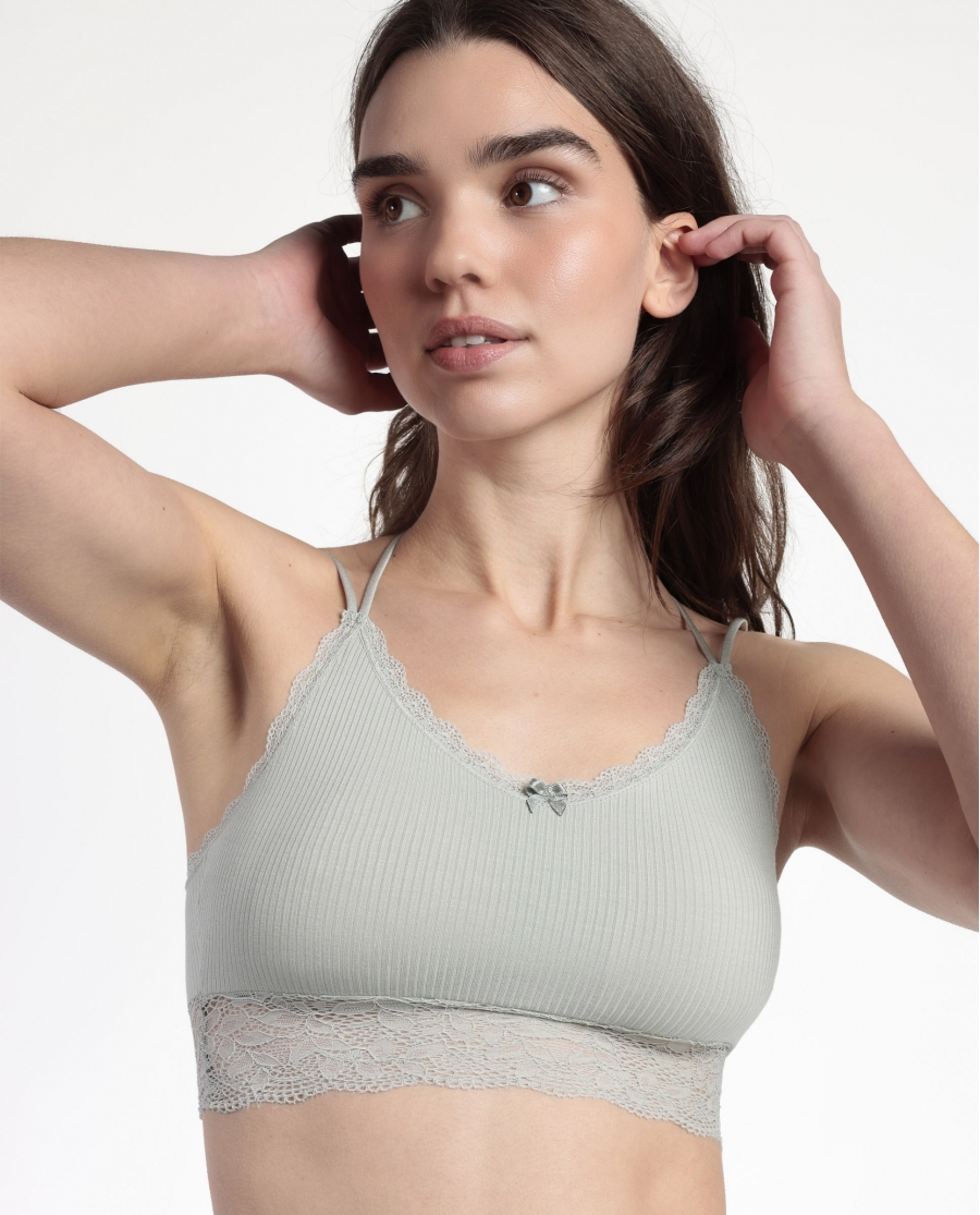 ADMAS Conjunto Top Interior Canalé y Tanga para Mujer VERDE AGUA