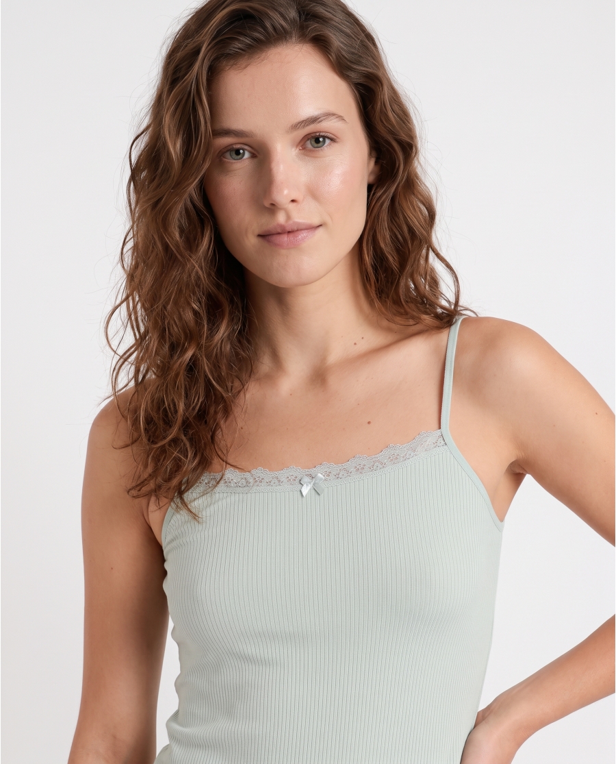 ADMAS Conjunto Camiseta Interior Canalé y Braga para Mujer VERDE AGUA