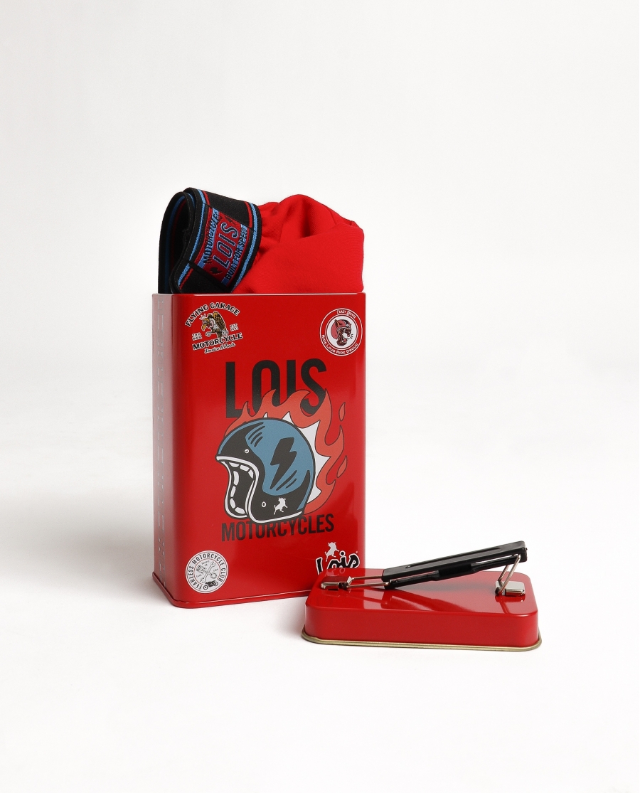 LOIS Calzoncillo/Bóxer Casco Caja Metal Regalo para Hombre, (Caja 12 unidades) ROJO