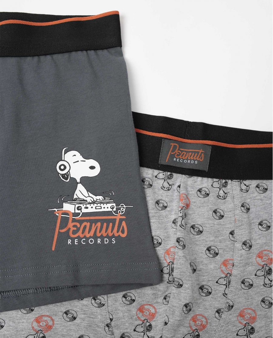 PEANUTS Calzoncillo/Boxer Peanuts Records para Hombre, (Caja de 2 unidades) PACK FANTASIA