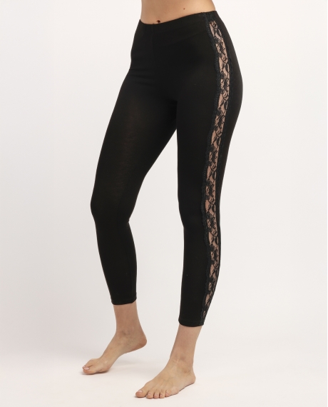 ADMAS Leggings Elástico Largo Puntilla Lencera para Mujer NEGRO