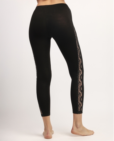 ADMAS Leggings Elástico Largo Puntilla Lencera para Mujer NEGRO 2