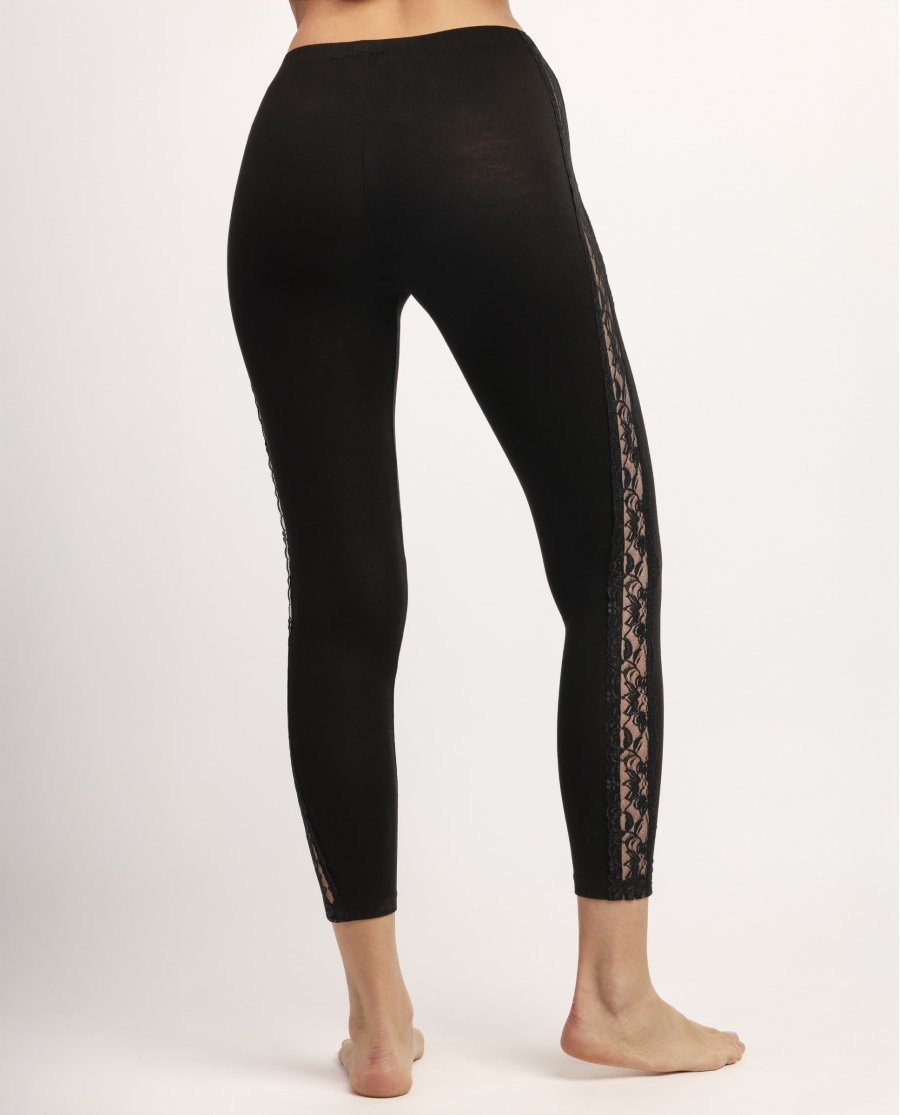 ADMAS Leggings Elástico Largo Puntilla Lencera para Mujer NEGRO