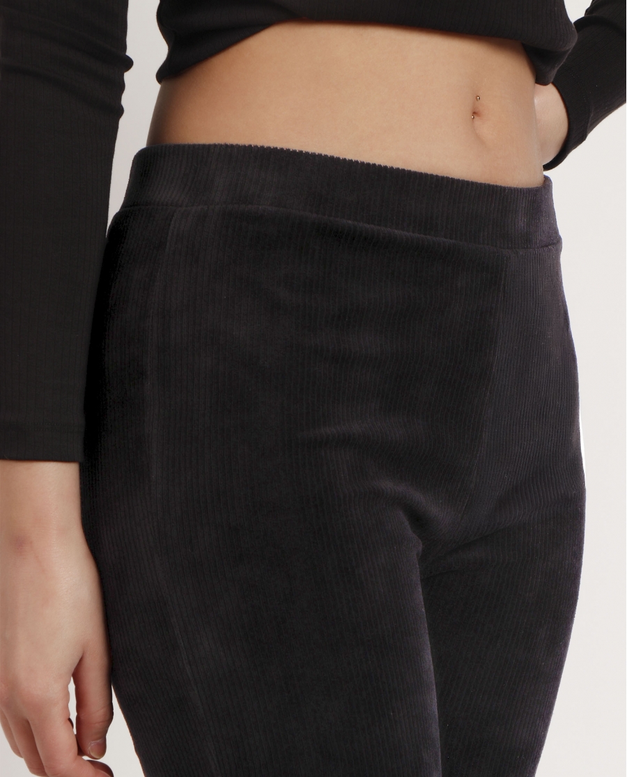 ADMAS Pantalón Elástico Largo Campana Corduroy para Mujer NEGRO