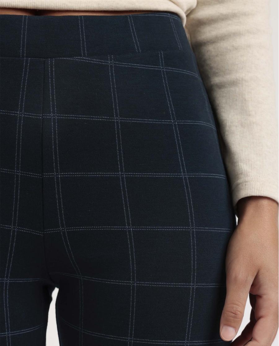ADMAS Pantalón Elástico Largo Navy Checks para Mujer MARINO