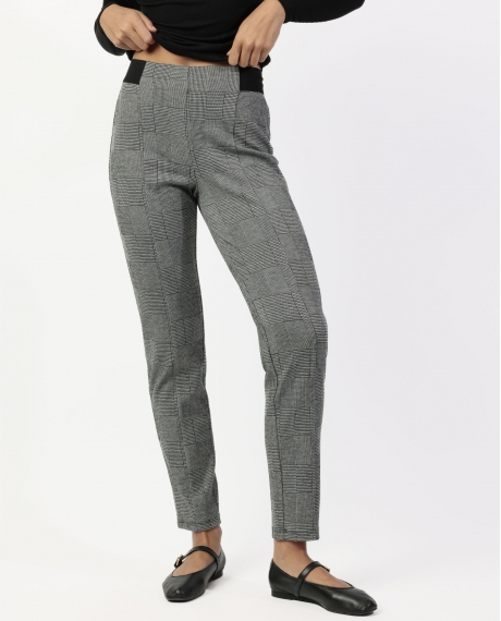 ADMAS Pantalón Elástico Largo Grey Checked para Mujer NEGRO