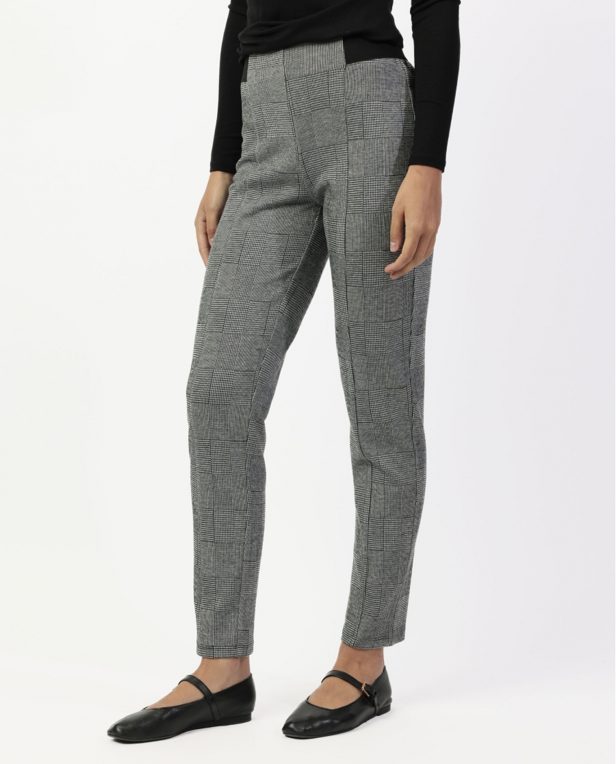 ADMAS Pantalón Elástico Largo Grey Checked para Mujer NEGRO