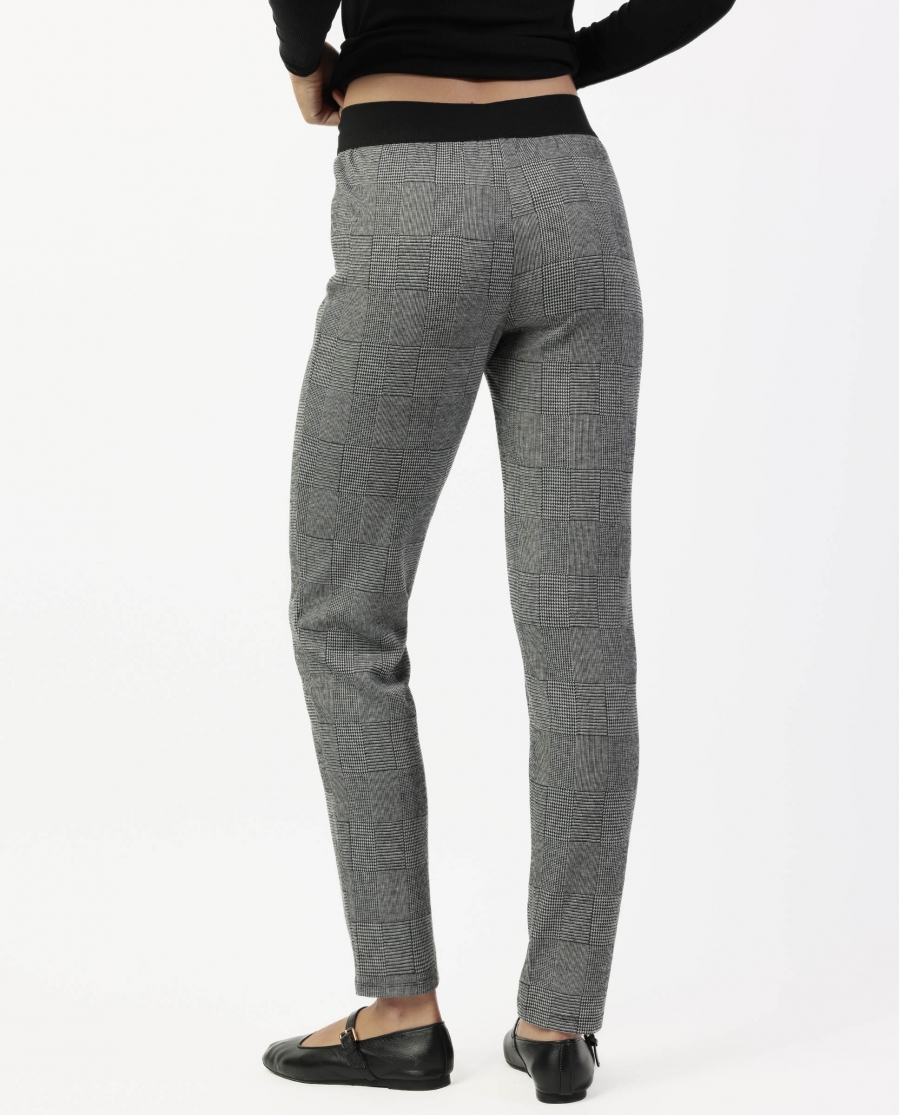 ADMAS Pantalón Elástico Largo Grey Checked para Mujer NEGRO