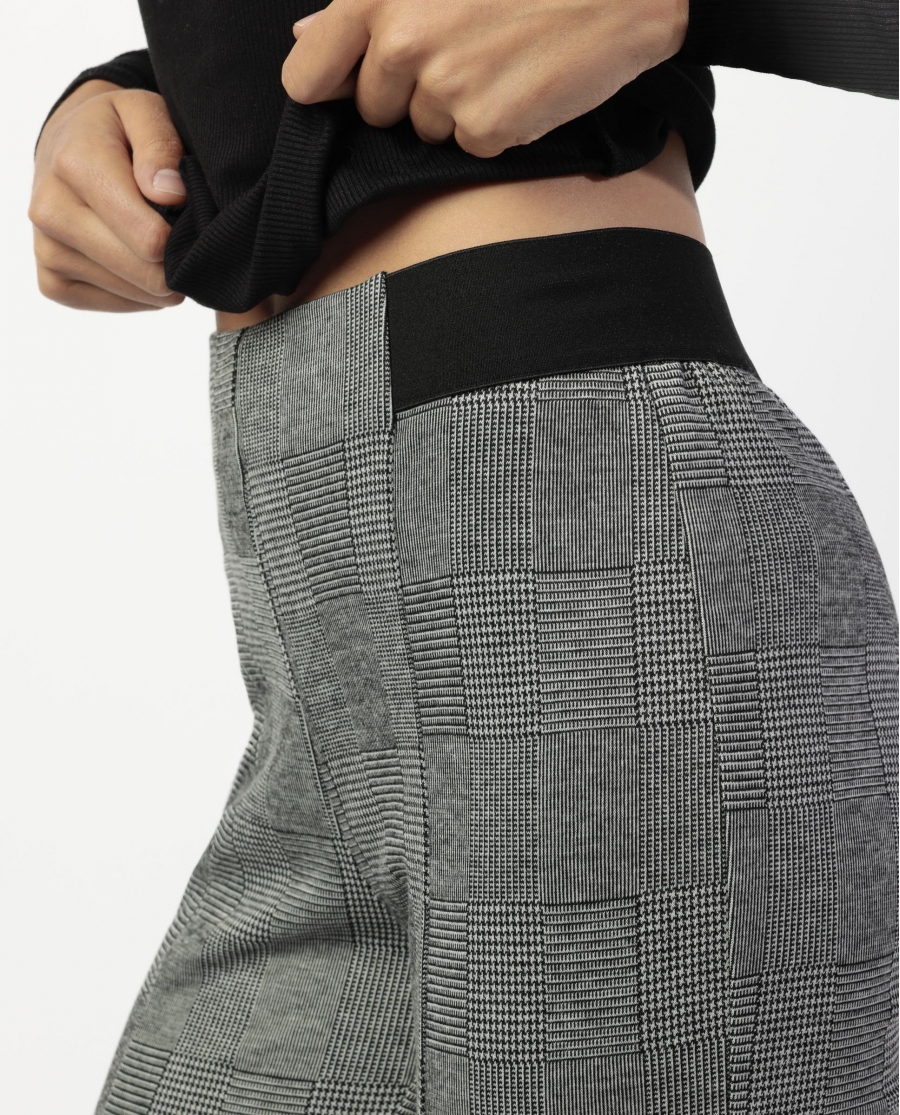 ADMAS Pantalón Elástico Largo Grey Checked para Mujer NEGRO