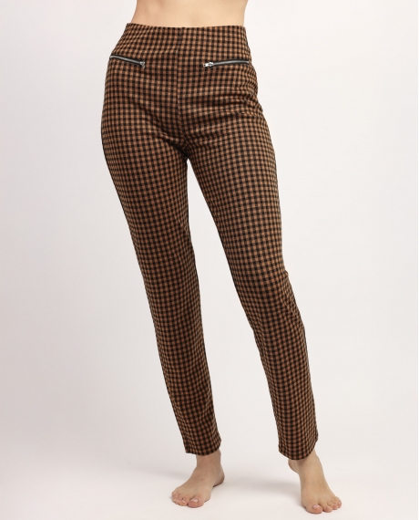 ADMAS Pantalón Elástico Largo Vichy para Mujer NARANJA