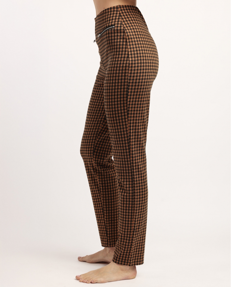 ADMAS Pantalón Elástico Largo Vichy para Mujer NARANJA