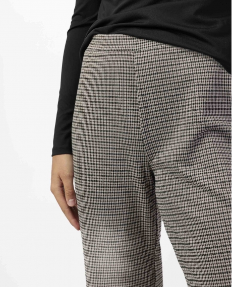 ADMAS Pantalón Elástico Largo Micro Cuadros para Mujer BEIGE 2