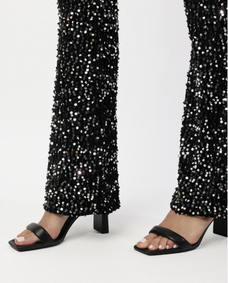 ADMAS Pantalón Elástico Campana Lentejuelas para Mujer NEGRO 2