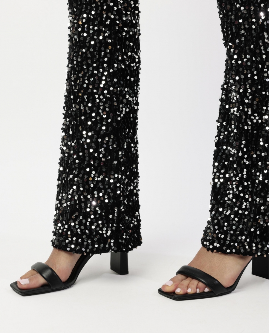 ADMAS Pantalón Elástico Campana Lentejuelas para Mujer NEGRO
