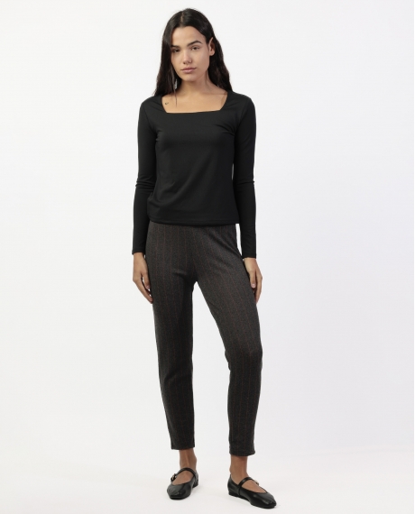 ADMAS Pantalón Elástico Largo Diplomático Rayas para Mujer GRIS JASPE