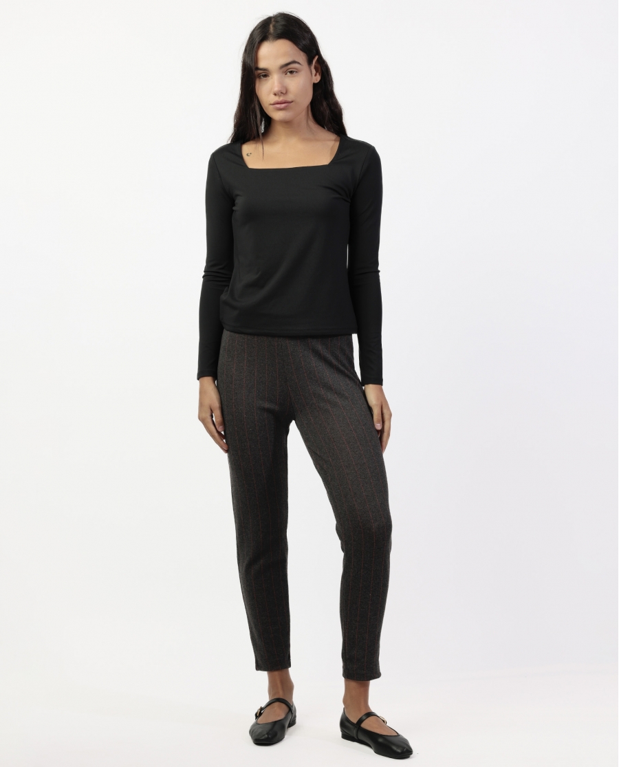 ADMAS Pantalón Elástico Largo Diplomático Rayas para Mujer GRIS JASPE