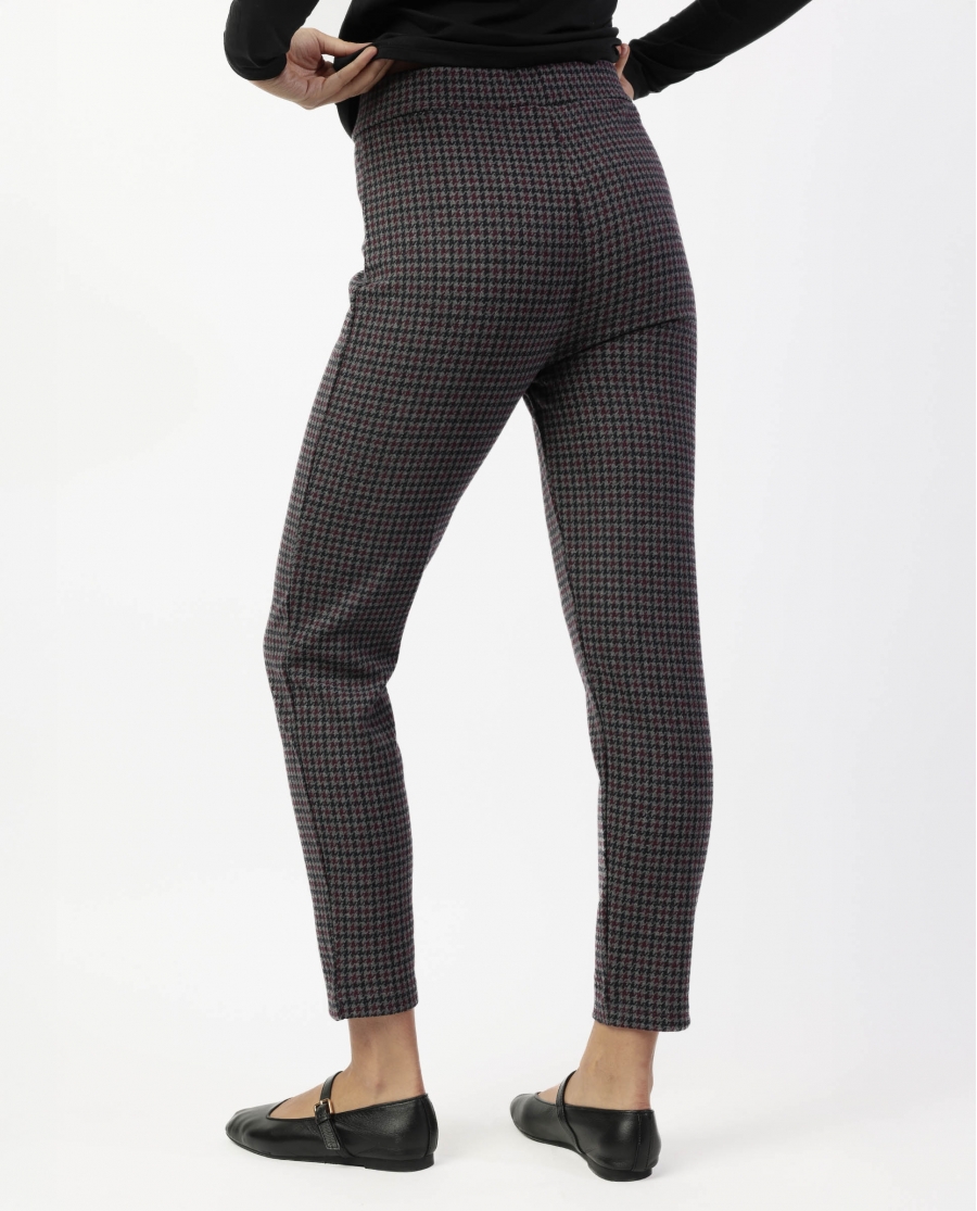 ADMAS Pantalón Elástico Largo Pata de Gallo Granate para Mujer GRIS