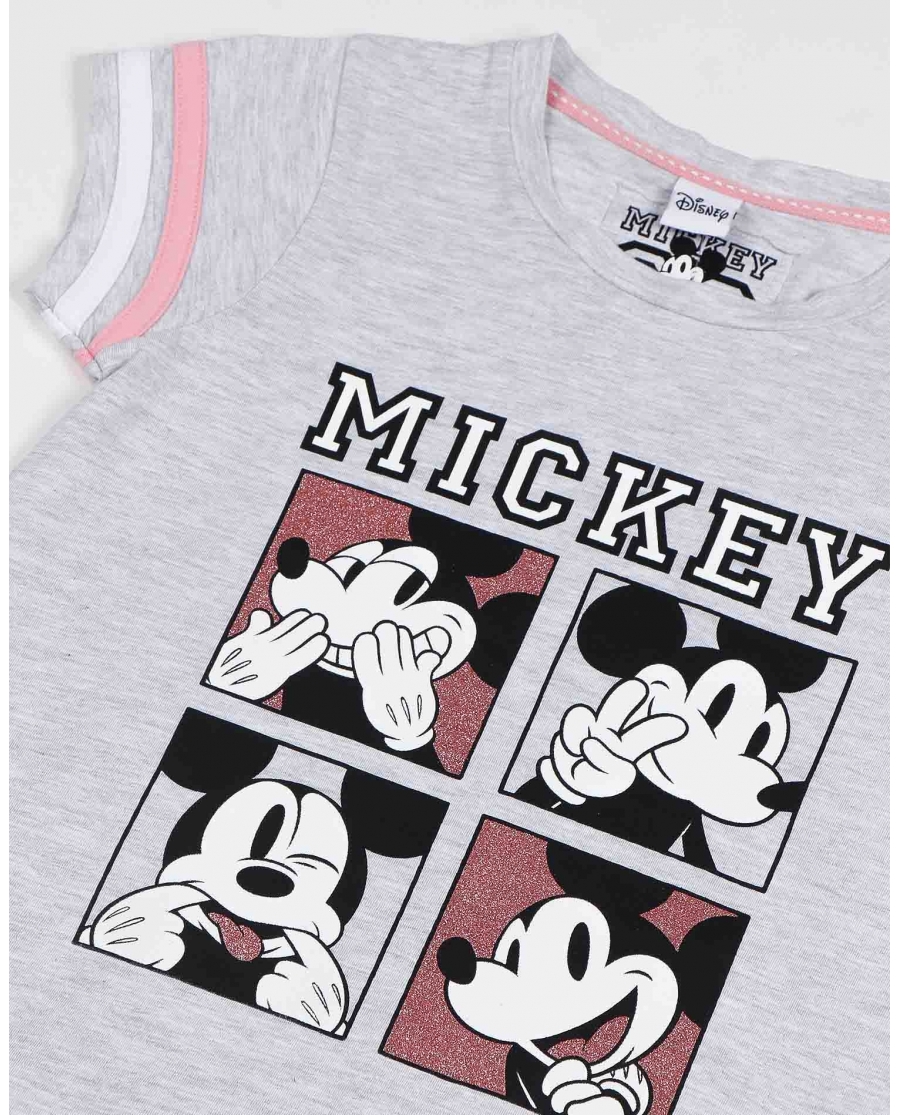 DISNEY Camisola Manga Corta Mickey 28 para Niña GRIS JASPE