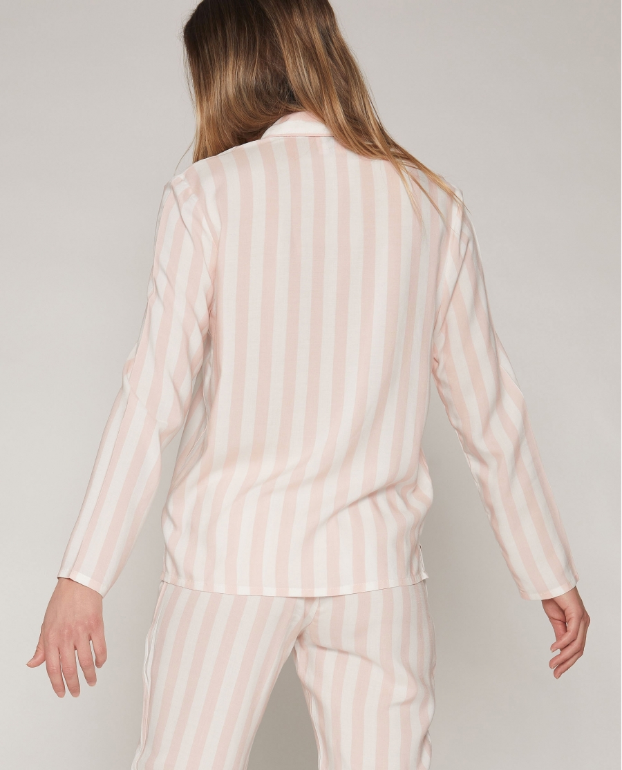 ADMAS CLASSIC Pijama Manga Larga Abierto Classic Stripes para Mujer ROSA