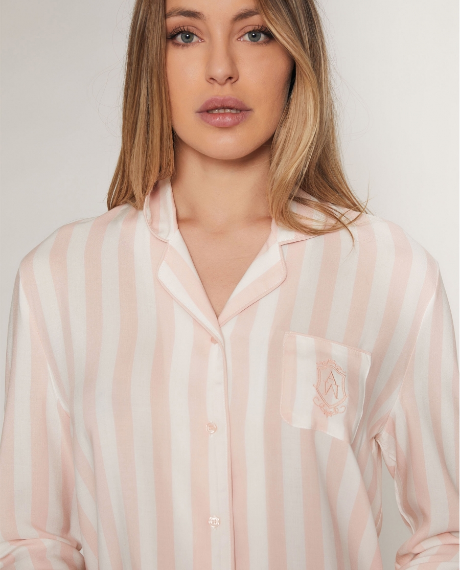 ADMAS CLASSIC Pijama Manga Larga Abierto Classic Stripes para Mujer ROSA