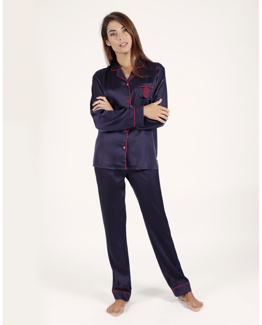 ADMAS CLASSIC Pijama Manga Larga Abierto Classic Christmas para Mujer MARINO
