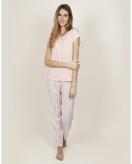 ADMAS CLASSIC Pijama Manga Corta Classic Stripes para Mujer ROSA