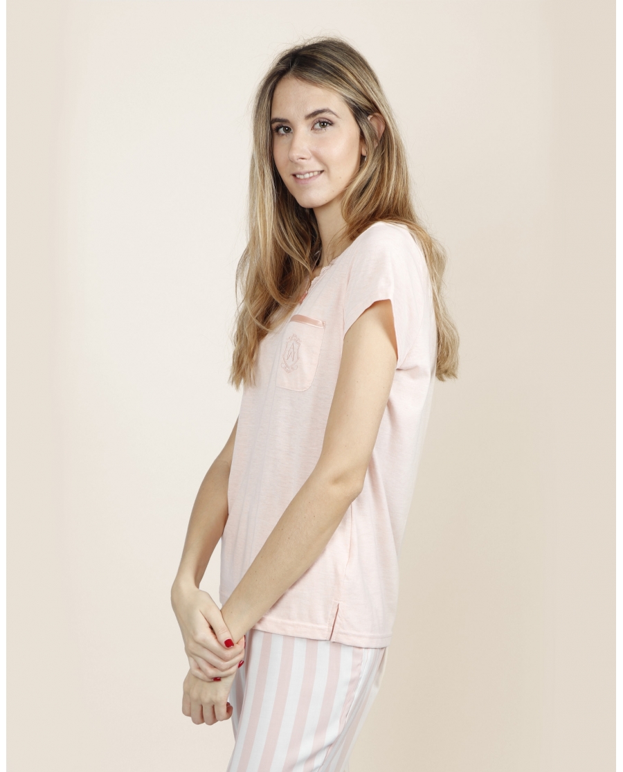 ADMAS CLASSIC Pijama Manga Corta Classic Stripes para Mujer ROSA