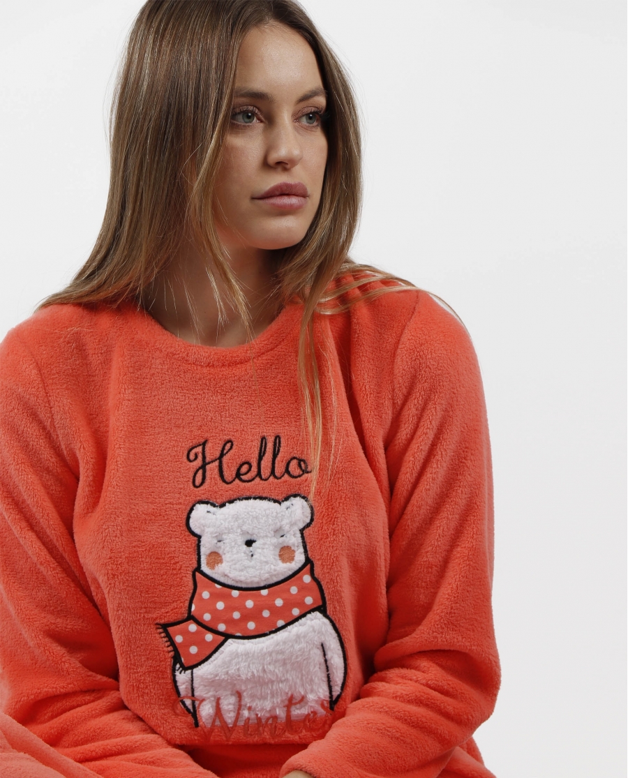ADMAS Pijama Calentito Manga Larga Hello Winter para Mujer CORAL