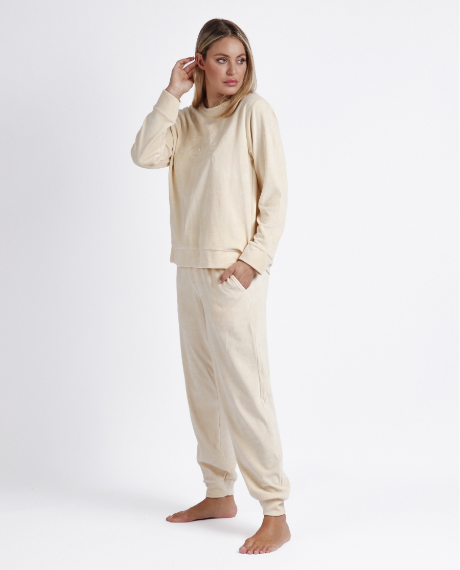ADMAS Pijama Manga Larga Doble Velvet Soft Home para Mujer BEIGE