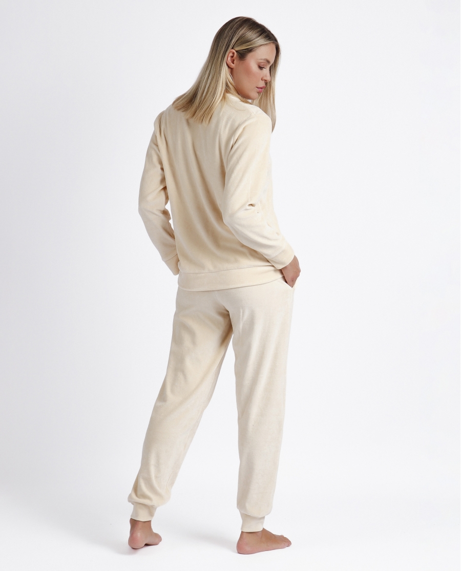 ADMAS Pijama Manga Larga Doble Velvet Soft Home para Mujer BEIGE