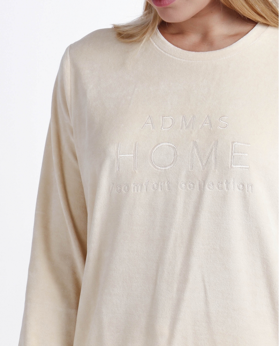 ADMAS Pijama Manga Larga Doble Velvet Soft Home para Mujer BEIGE