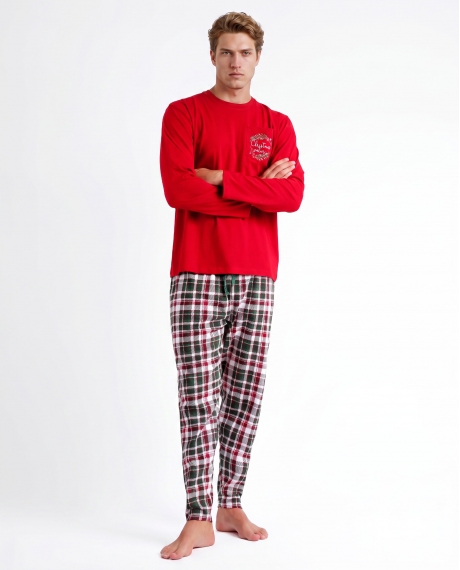 ADMAS Pijama Manga Larga Christmas Nature para Hombre ROJO RUBÍ