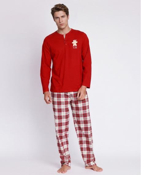 ADMAS Pijama Manga Larga Gingerbread para Hombre BURDEOS