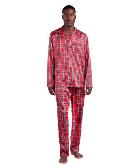ADMAS CLASSIC Pijama Manga Larga Abierto Scottish Fashion para Hombre ROJO