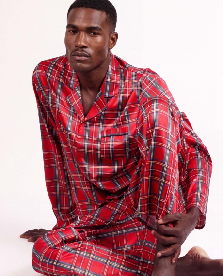 ADMAS CLASSIC Pijama Manga Larga Abierto Scottish Fashion para Hombre ROJO 2