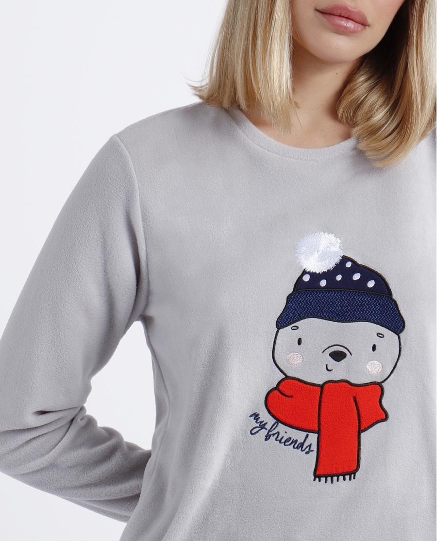 ADMAS Pijama Calentito Manga Larga Morning Mouse para Mujer GRIS