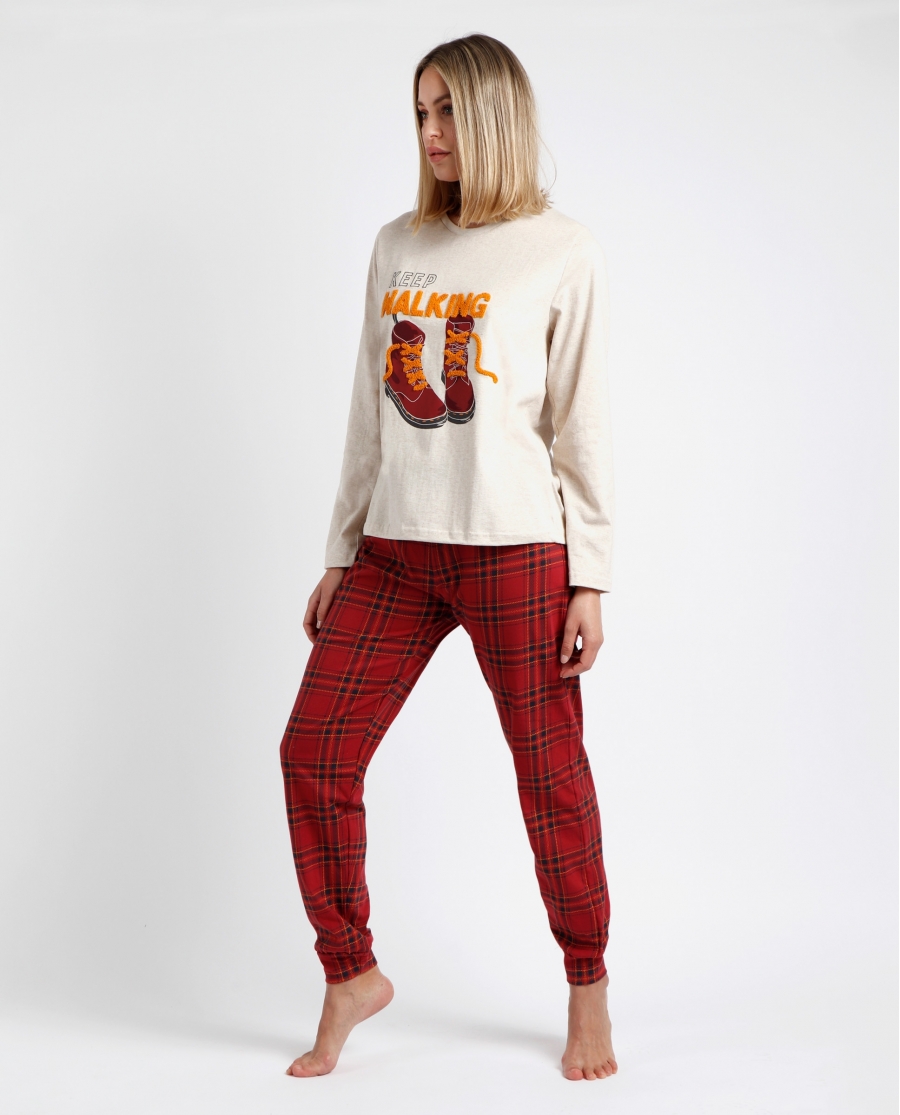 ADMAS Pijama Manga Larga Keep Walking para Mujer BEIGE