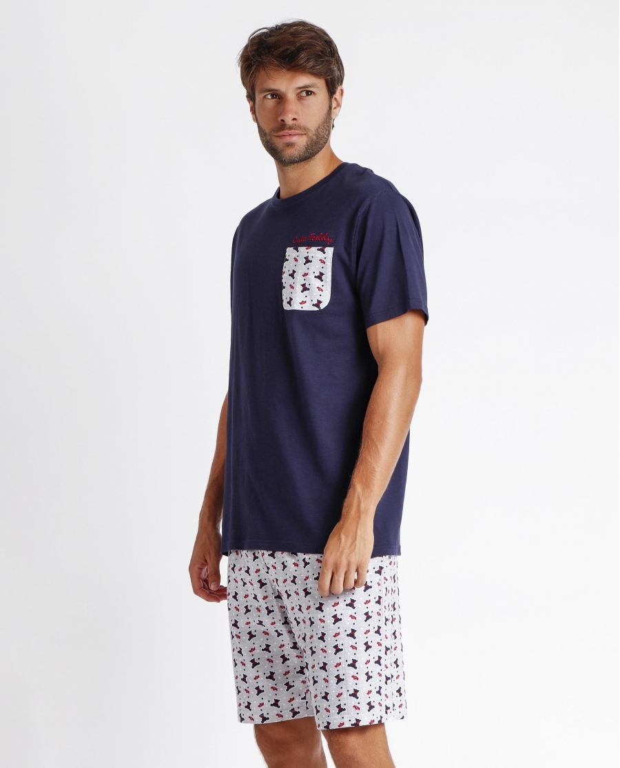 ADMAS Pijama Manga Corta Cute Teddy para Hombre MARINO