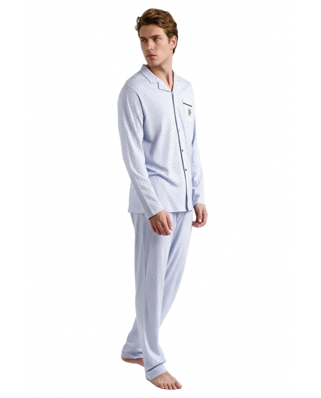 ADMAS CLASSIC Pijama Abierto Manga Larga Stripes - Dots para Hombre AZUL