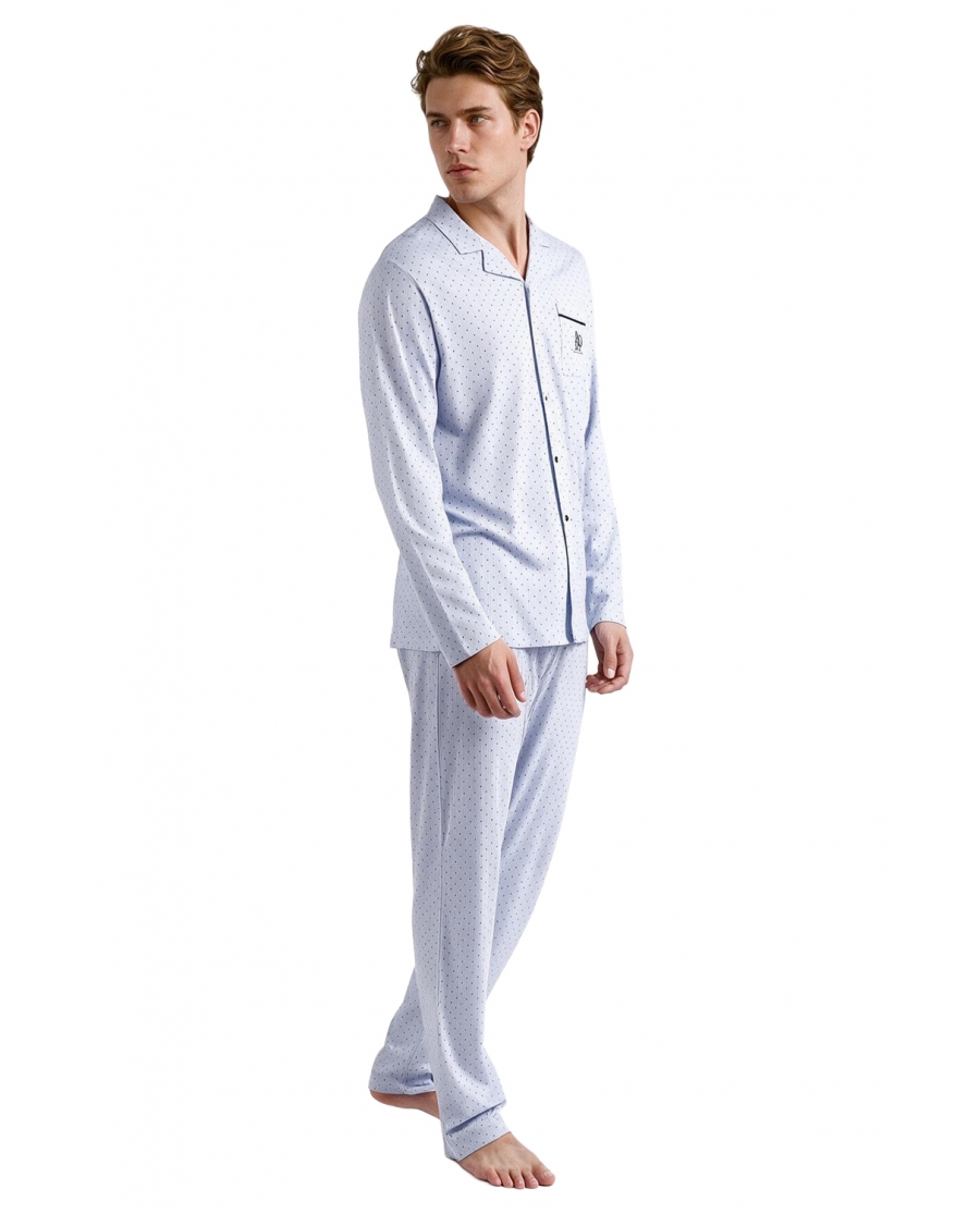 ADMAS CLASSIC Pijama Abierto Manga Larga Stripes - Dots para Hombre AZUL