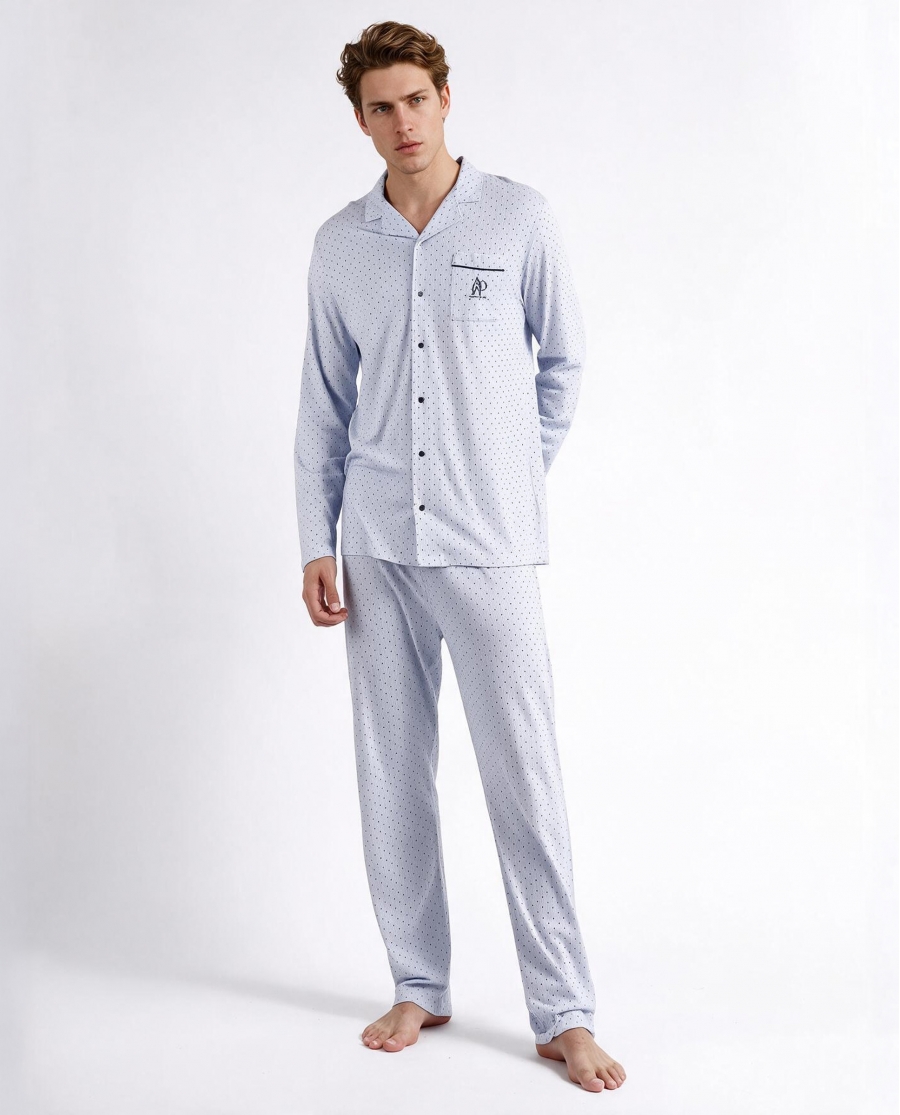 ADMAS CLASSIC Pijama Abierto Manga Larga Stripes - Dots para Hombre AZUL