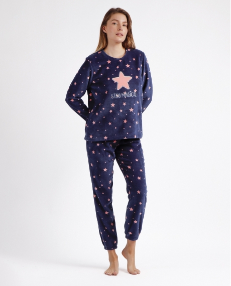 STAY AT HOME Pijama Calentito Manga Larga Magical C para Mujer MARINO
