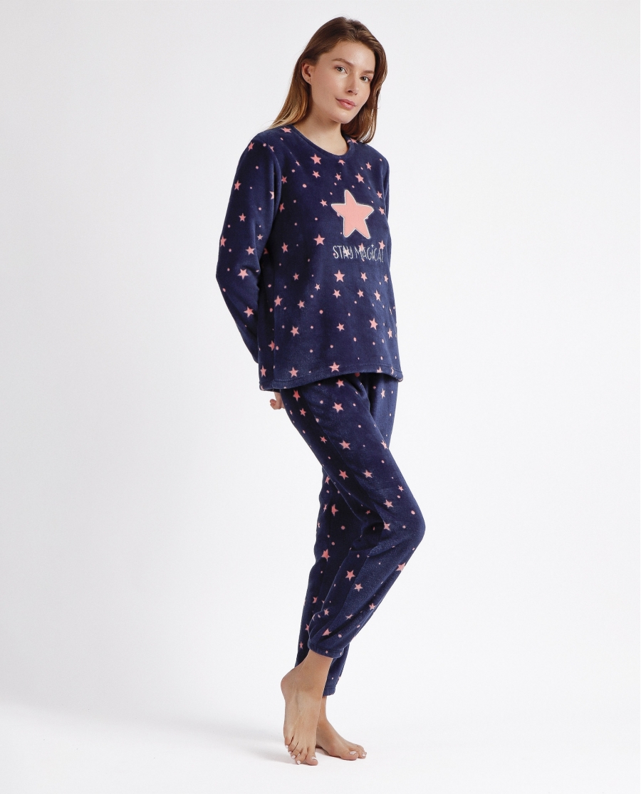 STAY AT HOME Pijama Calentito Manga Larga Magical C para Mujer MARINO