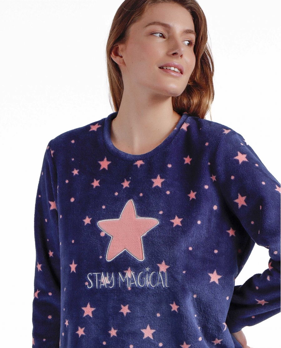 STAY AT HOME Pijama Calentito Manga Larga Magical C para Mujer MARINO